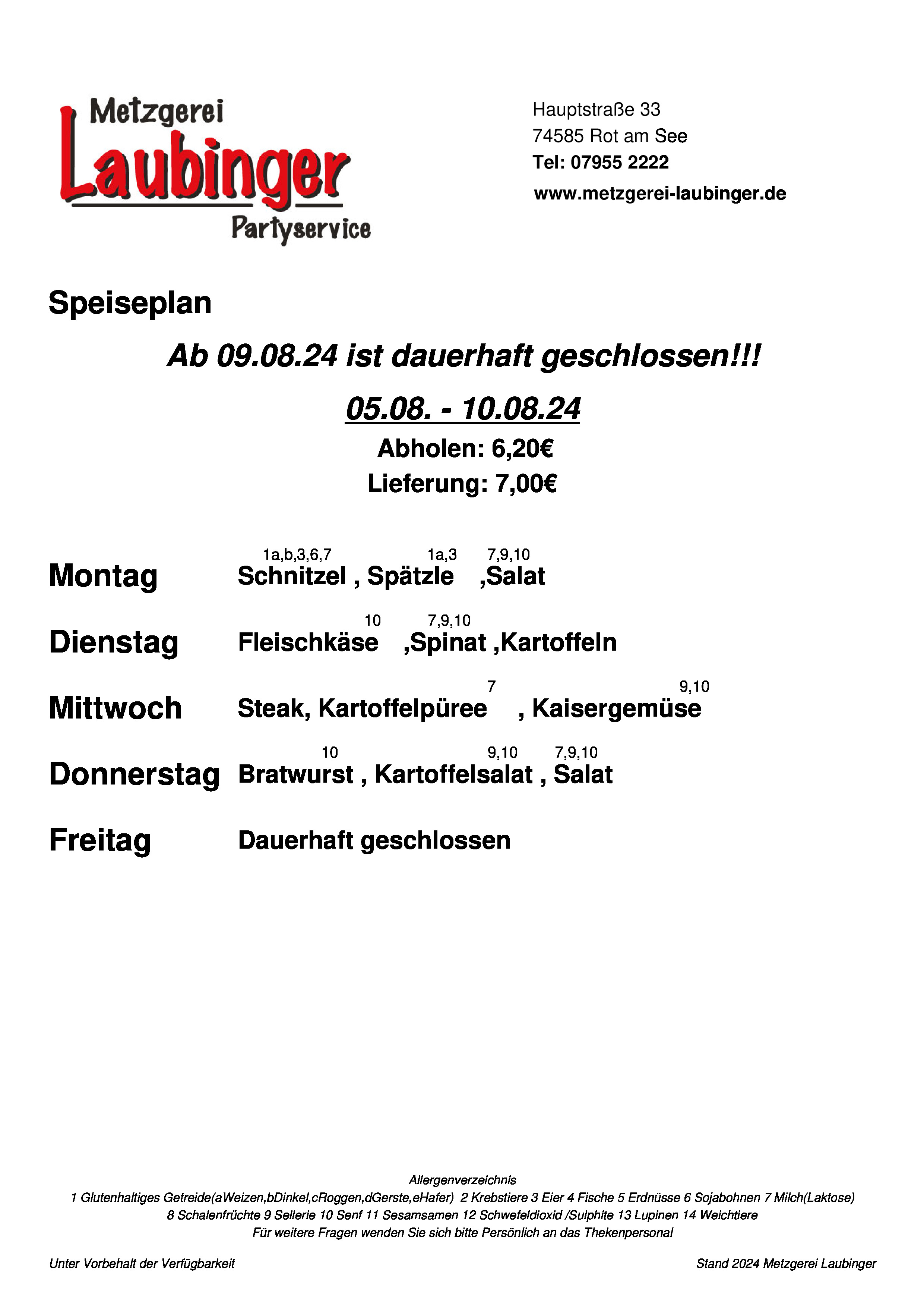 Übersicht Tagesessen